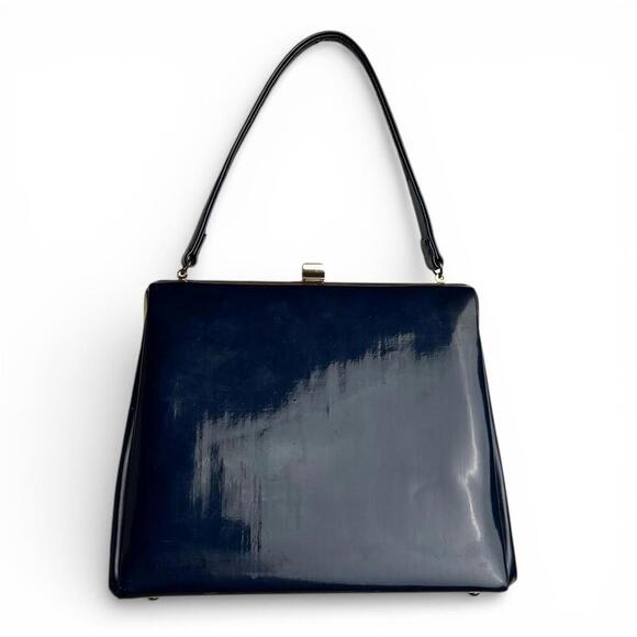 Handbags - Vintage Navy Patent Leather Top Handle Bag